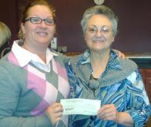 Kandi Clunk of Northwest Bank presenting donation to Cindy Carter of Cancer Support Foundation, Inc.